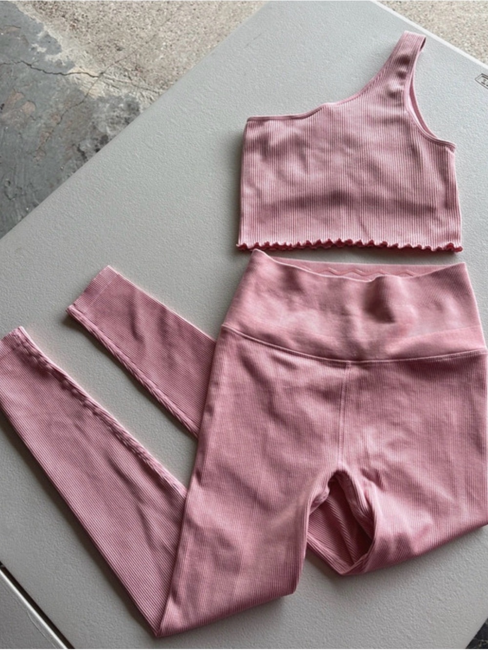 Spiritual Gangster Pink Ribbed Leggings and top set